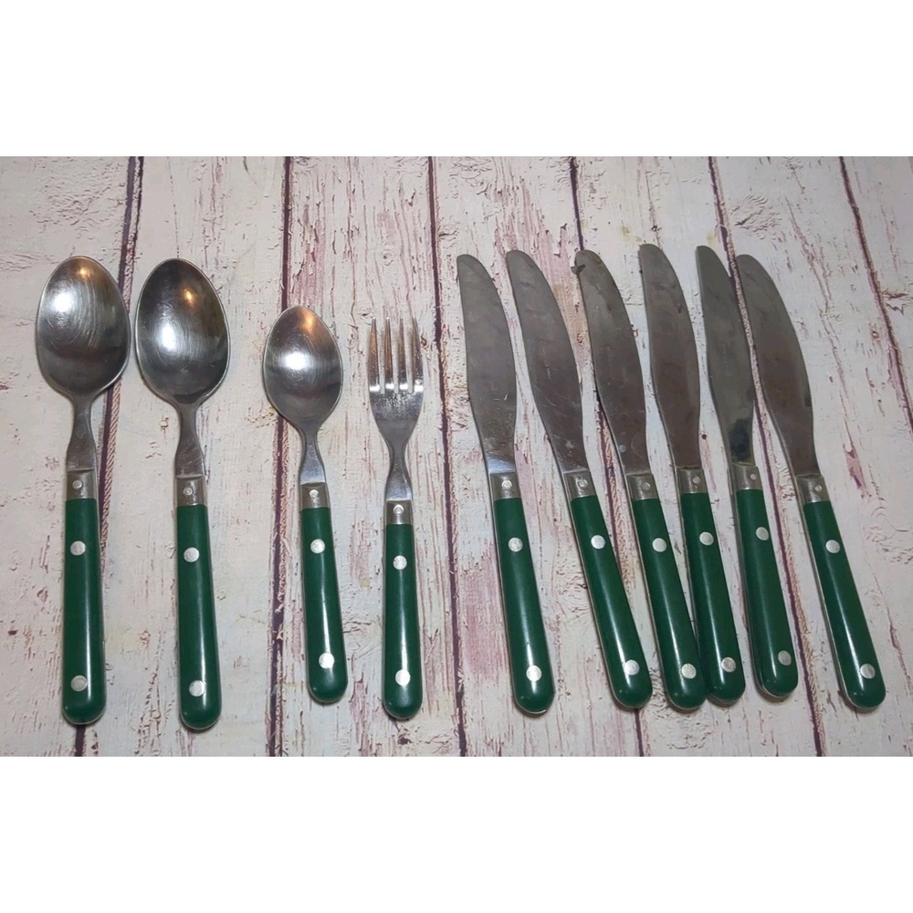 Washington Forge MARDI GRAS Flatware Vintage Green Handle  10 Pieces Replacement